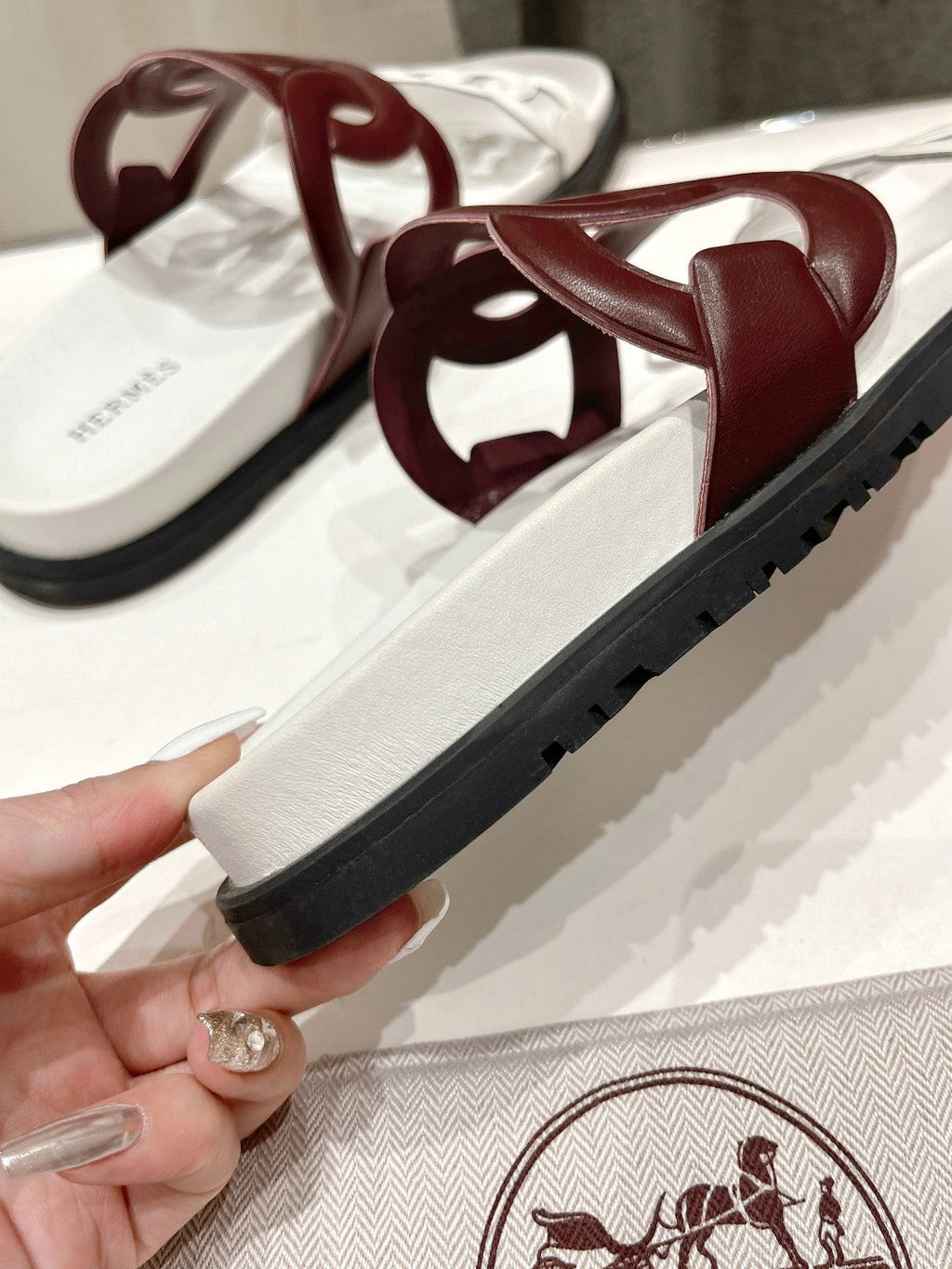 HERMES EXTRA SANDAL WHITE MIX BROWN CALFSKIN