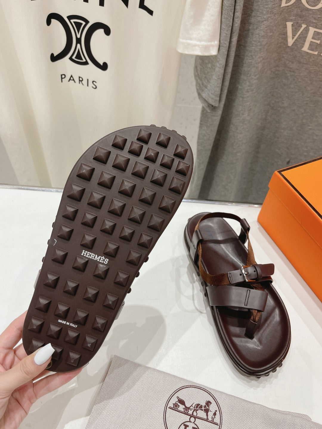 HERMES SANDAL BRAIDED 30 CHOCOLATE CALFSKIN