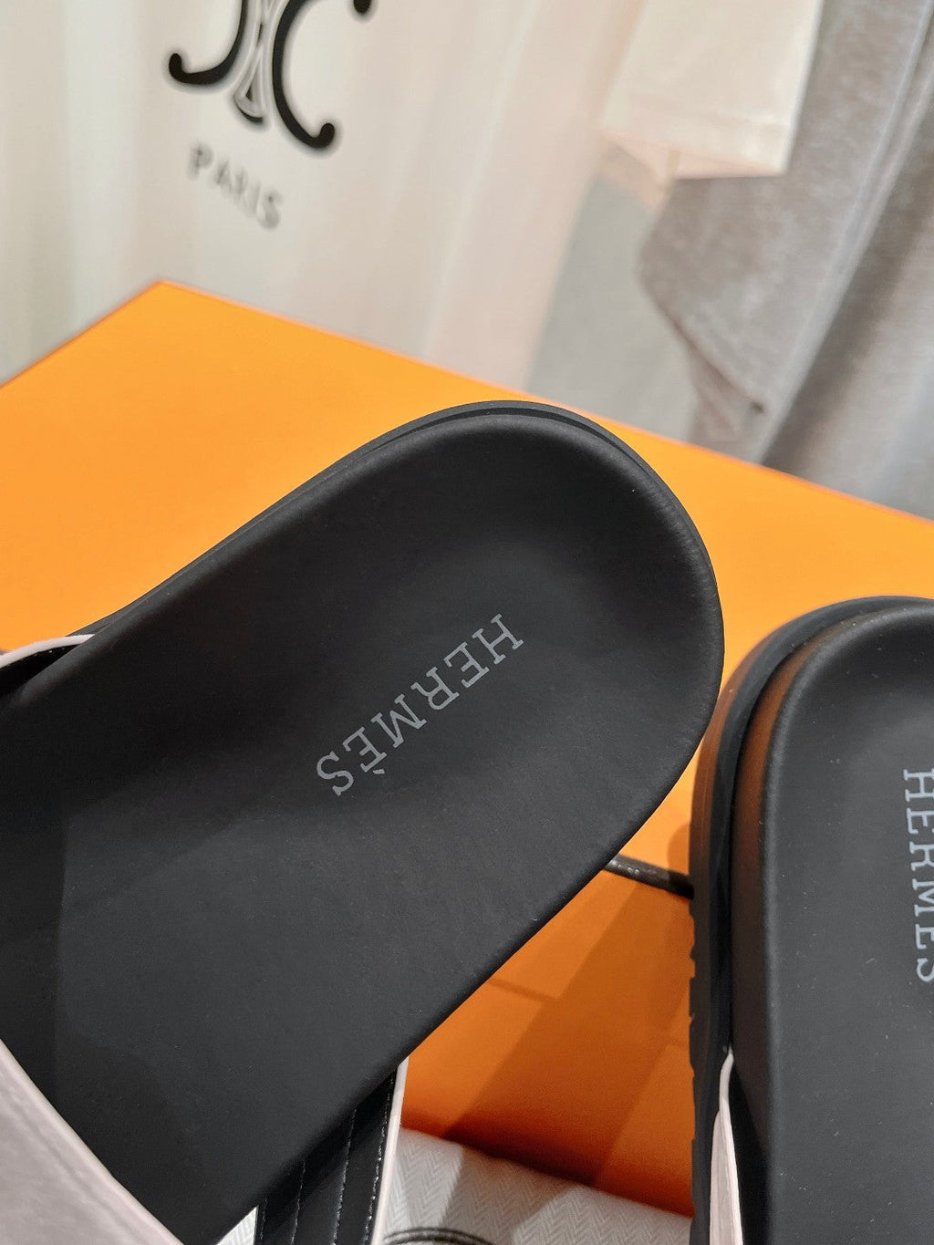 HERMES EMPIRE SANDAL BLACK MIX LIGHT GRAY SUEDE