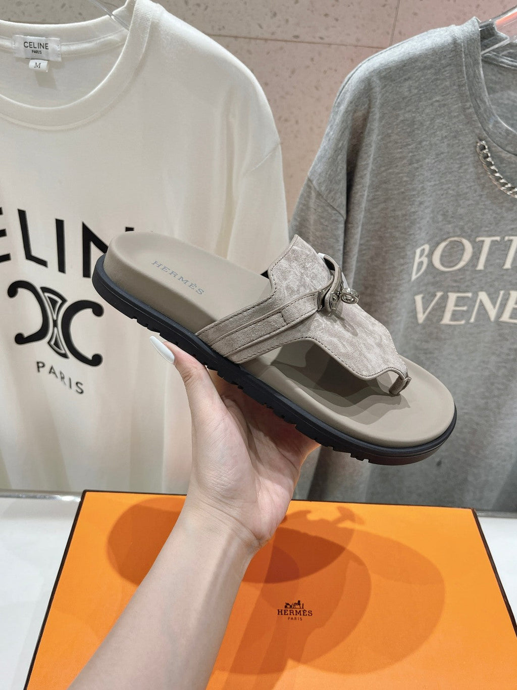 HERMES EMPIRE SANDAL LIGHT GRAY SUEDE