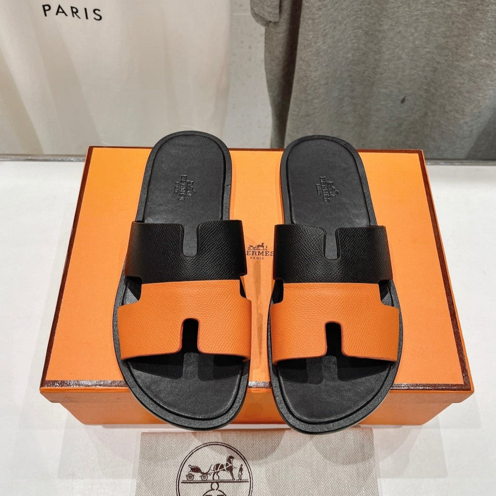 HERMES IZMIR SANDAL BLACK MIX ORANGE LAMBSKIN