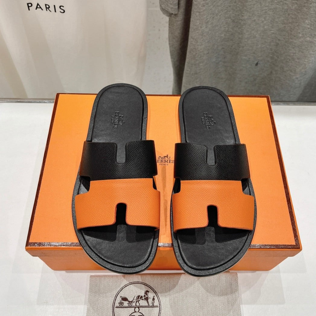 HERMES IZMIR SANDAL BLACK MIX ORANGE LAMBSKIN