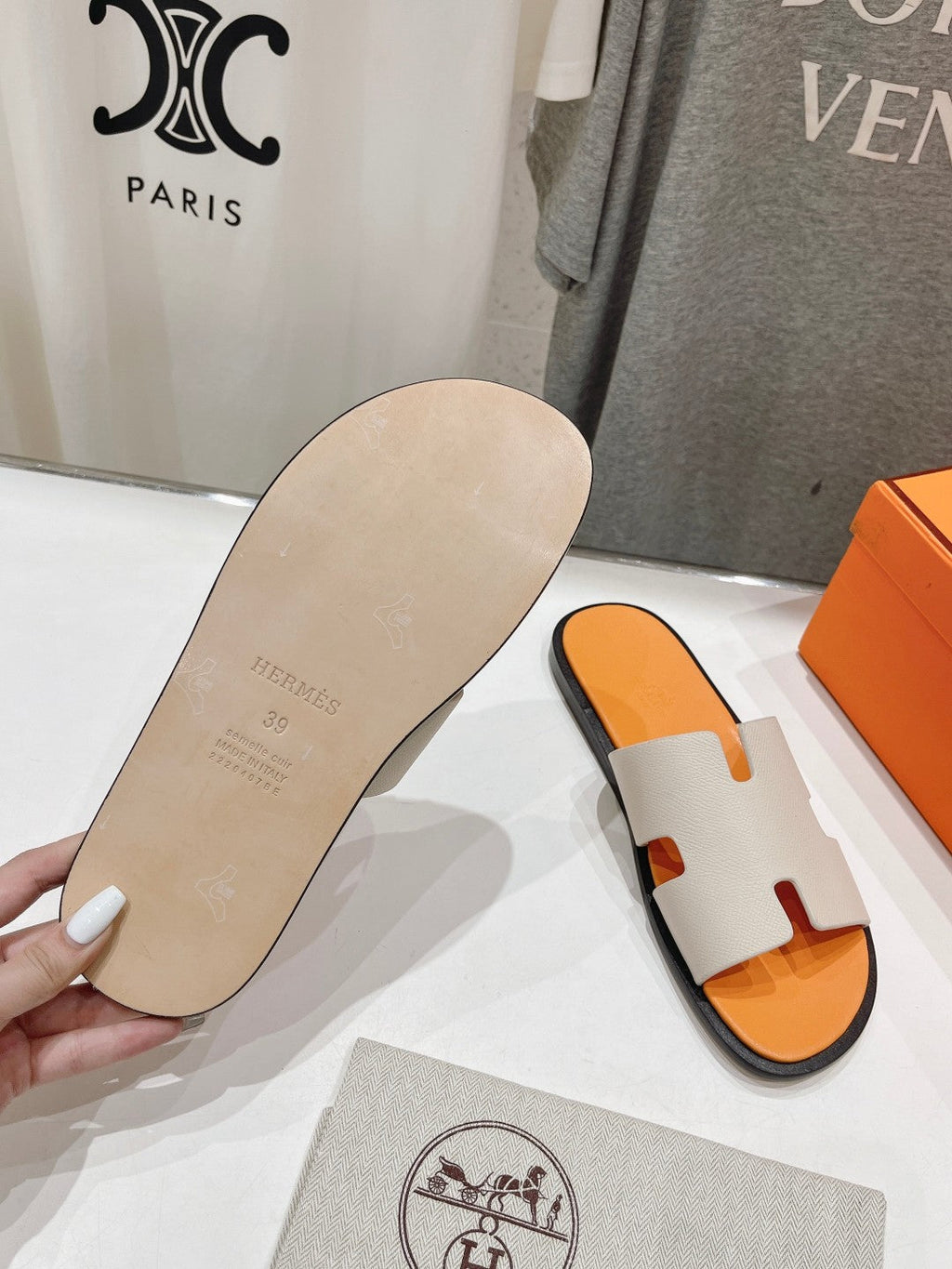 HERMES IZMIR SANDAL CREAM WHITE MIX LIGHT ORANGE LAMBSKIN