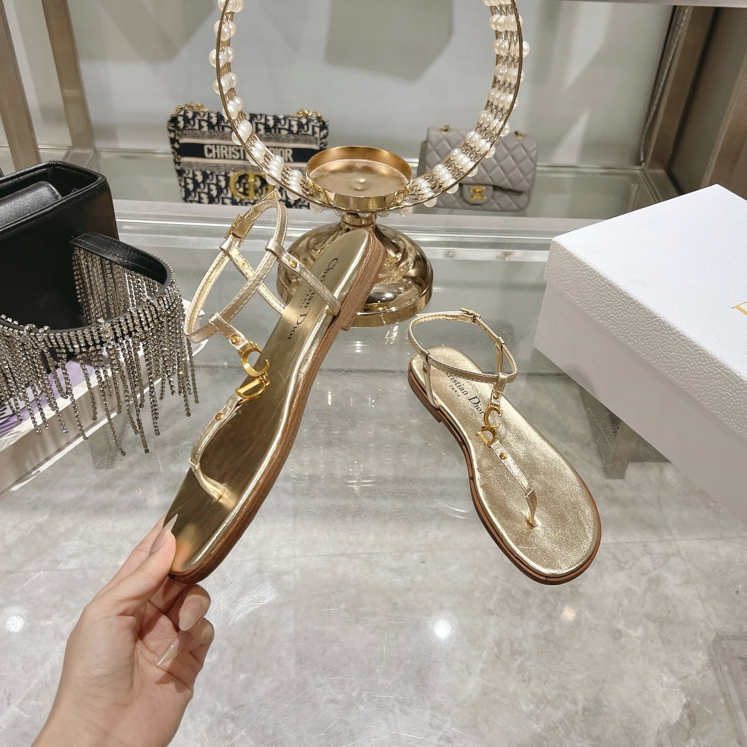 DIOR IVIERA C'EST THONG SANDAL GOLD AQUAMARINA CALFSKIN