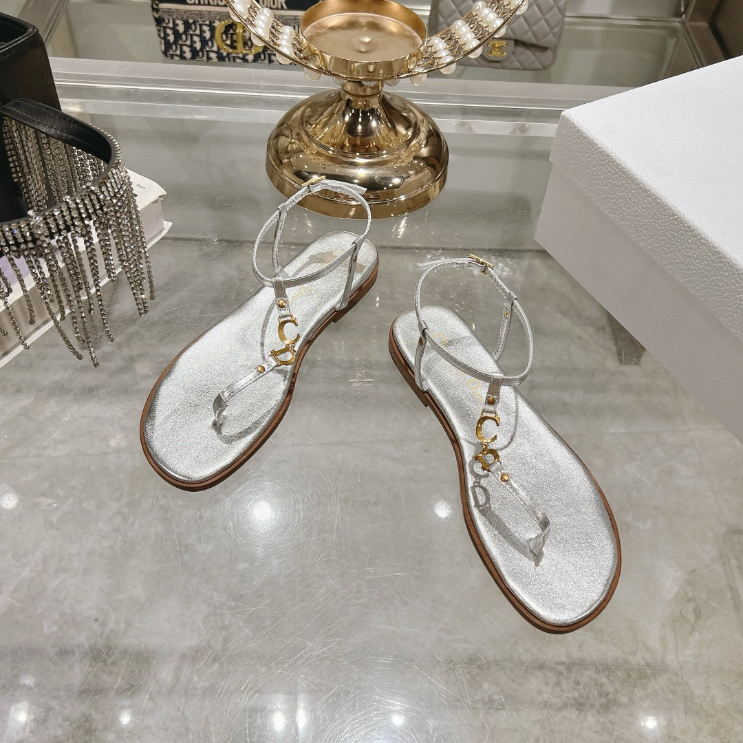 DIOR IVIERA C'EST THONG SANDAL SILVER AQUAMARINA CALFSKIN