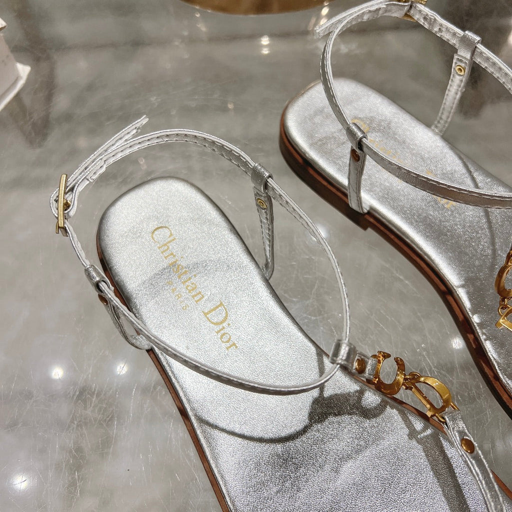 DIOR IVIERA C'EST THONG SANDAL SILVER AQUAMARINA CALFSKIN