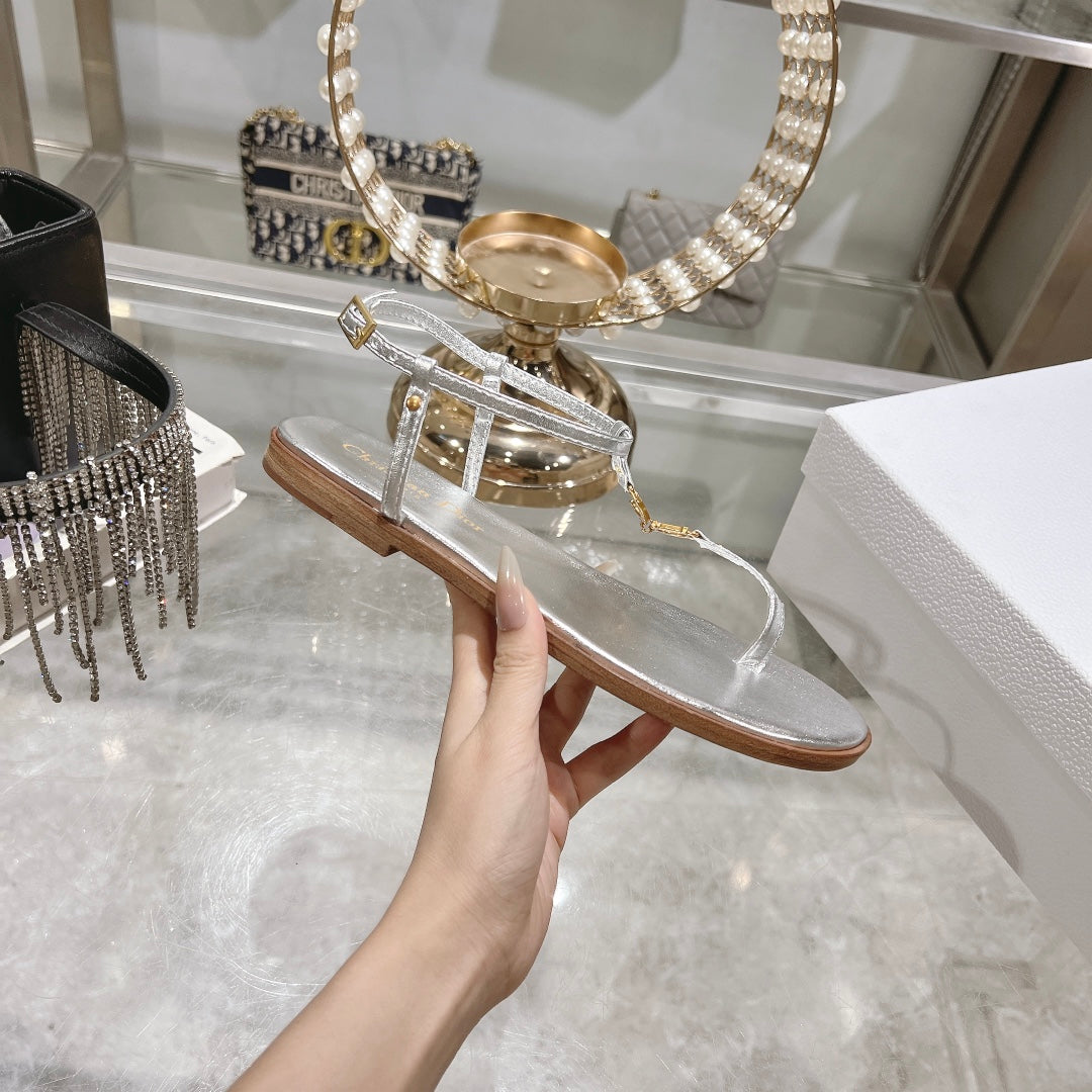 DIOR IVIERA C'EST THONG SANDAL SILVER AQUAMARINA CALFSKIN