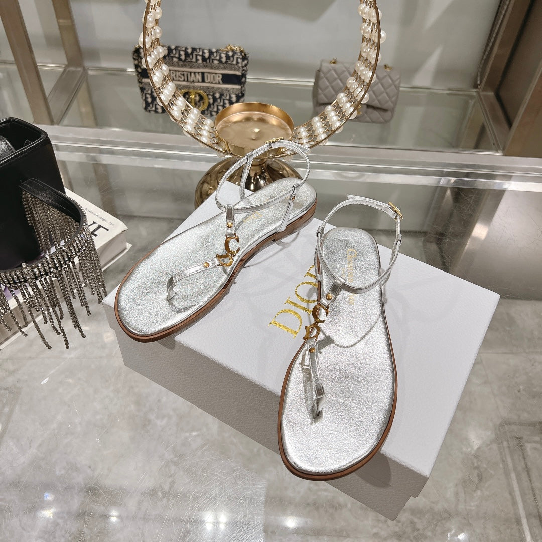 DIOR IVIERA C'EST THONG SANDAL SILVER AQUAMARINA CALFSKIN