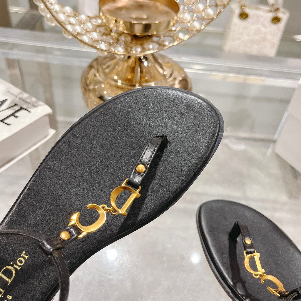 DIOR IVIERA C'EST THONG SANDAL BLACK AQUAMARINA CALFSKIN
