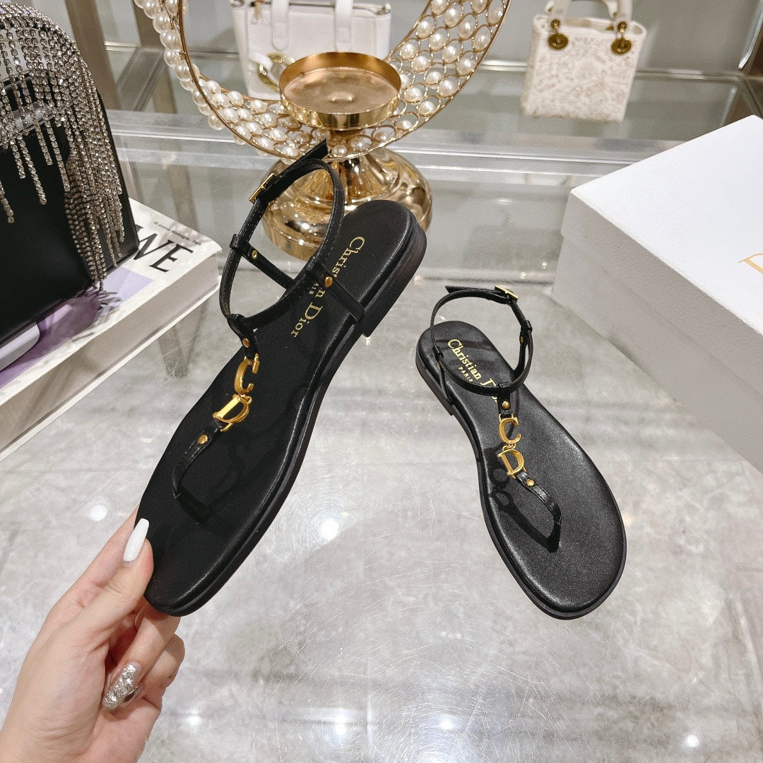 DIOR IVIERA C'EST THONG SANDAL BLACK AQUAMARINA CALFSKIN