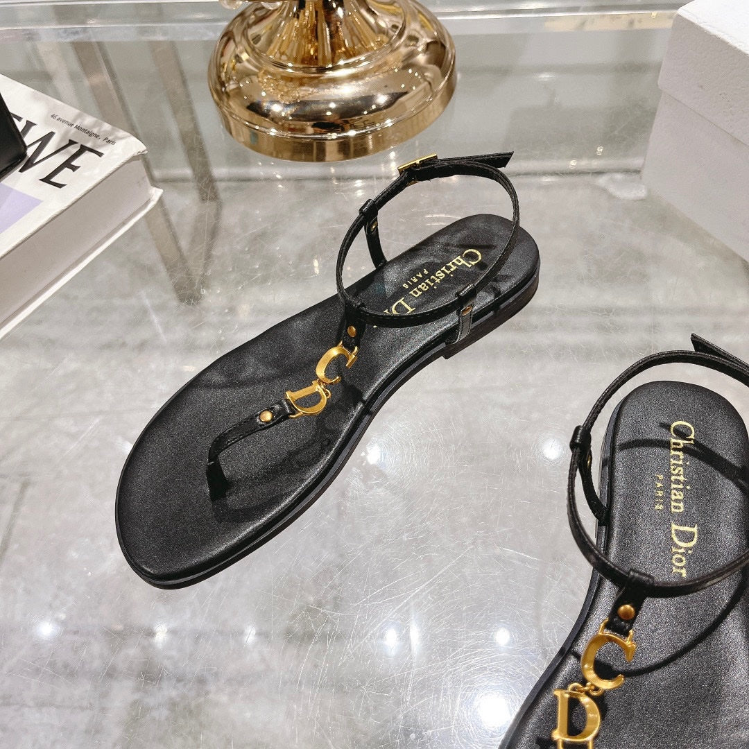 DIOR IVIERA C'EST THONG SANDAL BLACK AQUAMARINA CALFSKIN