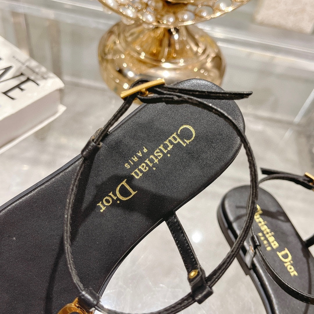 DIOR IVIERA C'EST THONG SANDAL BLACK AQUAMARINA CALFSKIN