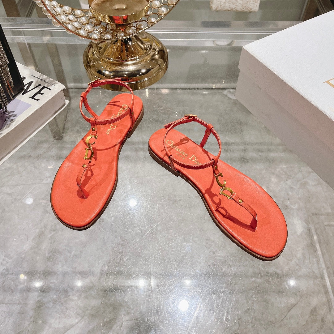 DIOR IVIERA C'EST THONG SANDAL VIVID ORANGE AQUAMARINA CALFSKIN