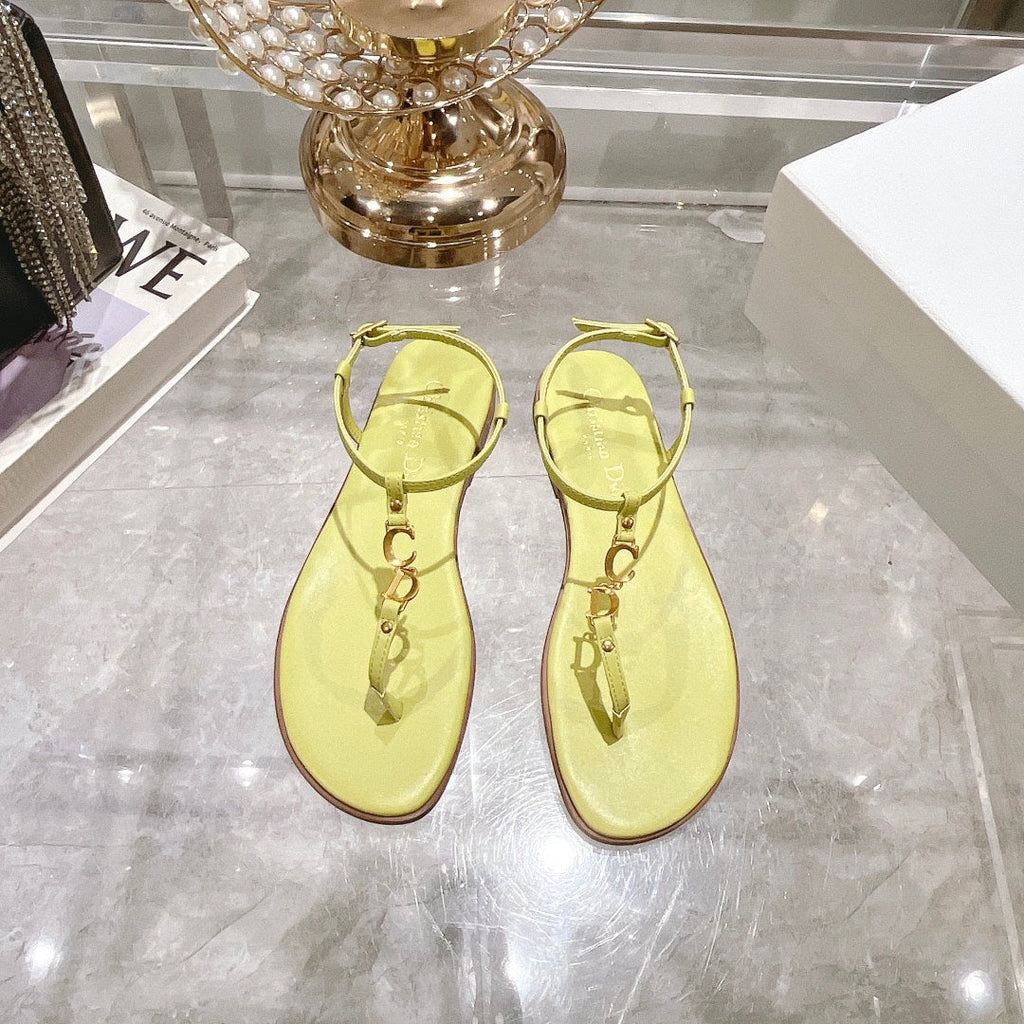DIOR IVIERA C'EST THONG SANDAL LEMON YELLOW AQUAMARINA CALFSKIN