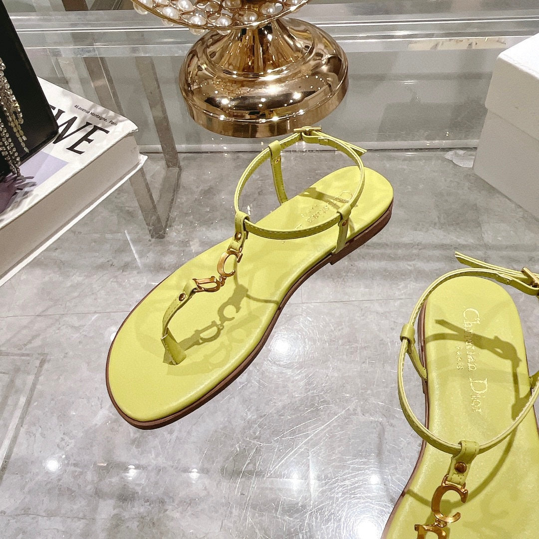 DIOR IVIERA C'EST THONG SANDAL LEMON YELLOW AQUAMARINA CALFSKIN