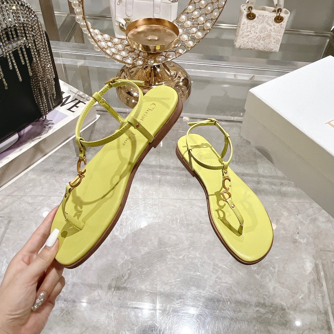 DIOR IVIERA C'EST THONG SANDAL LEMON YELLOW AQUAMARINA CALFSKIN