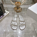 DIOR FLAT SANDALS 25S IN SILVER CALFSKIN RHINESTONES STRAP