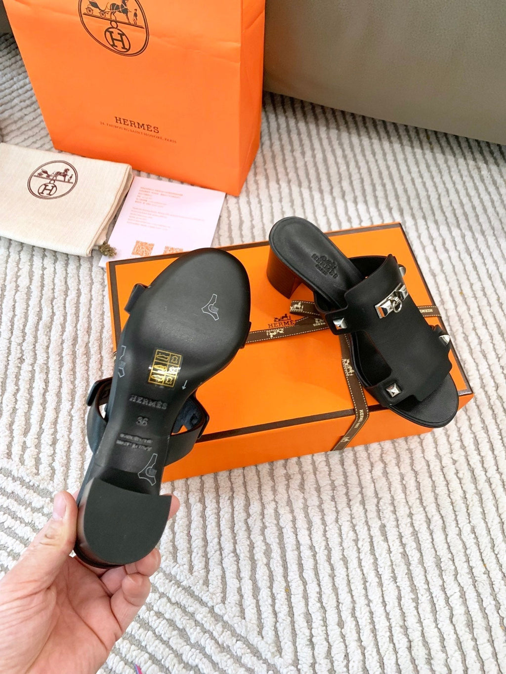 HERMES INVINCIBLE 50 SANDAL IN BLACK CALFSKIN