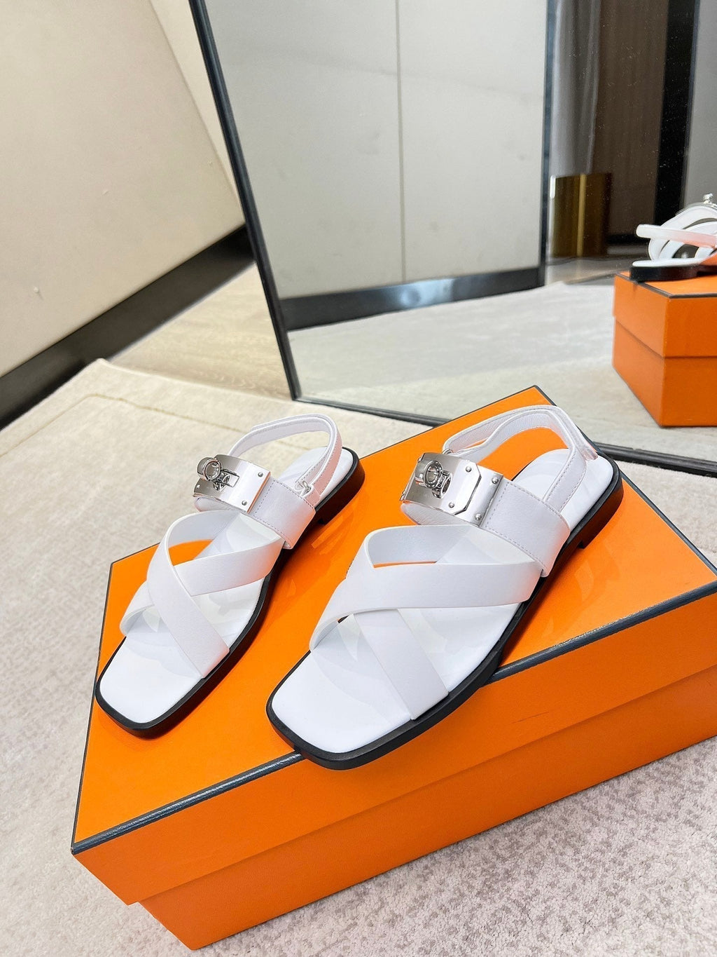 HERMES Ines sandal white calfskin