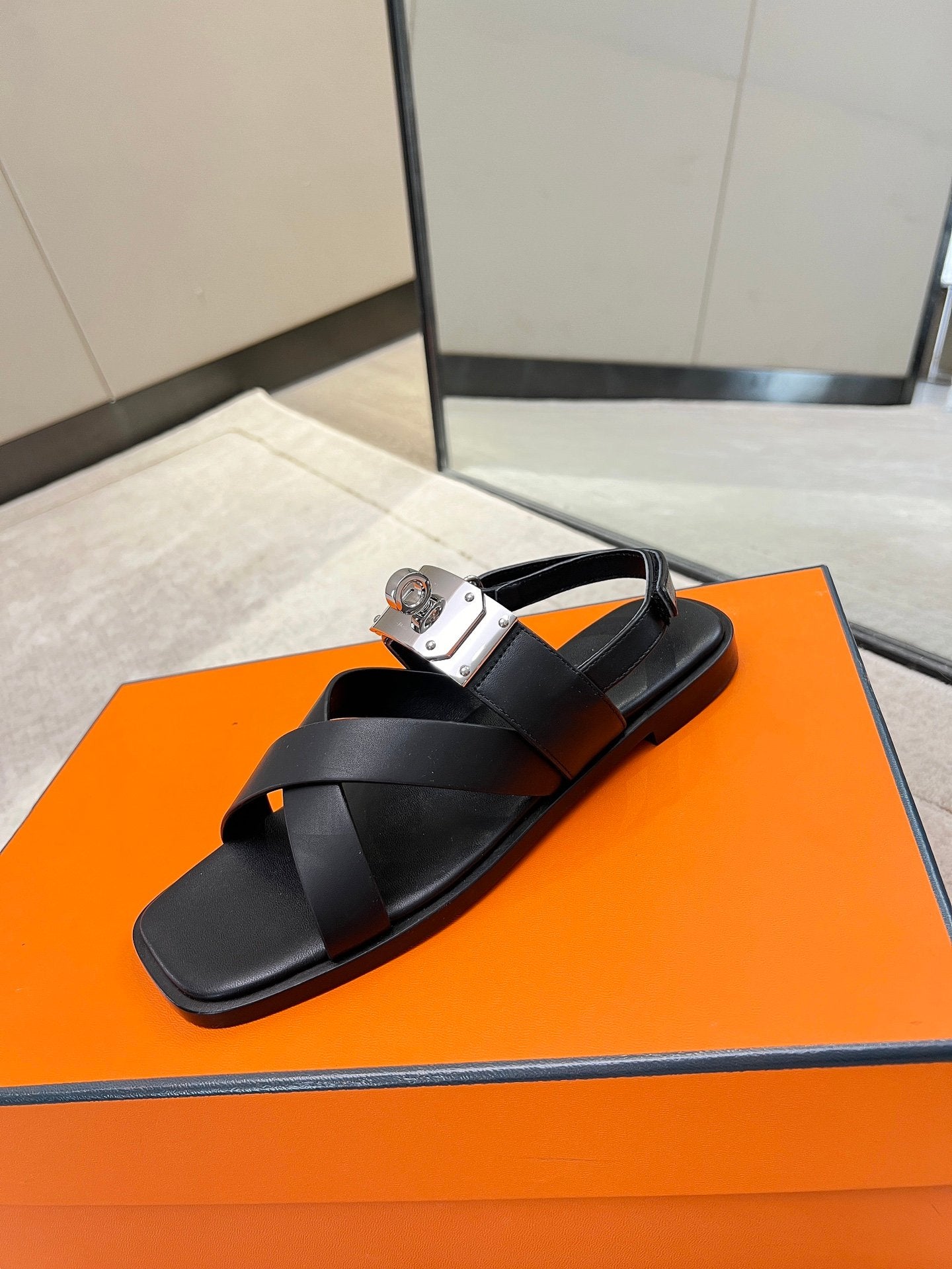 HERMES Ines sandal black calfskin
