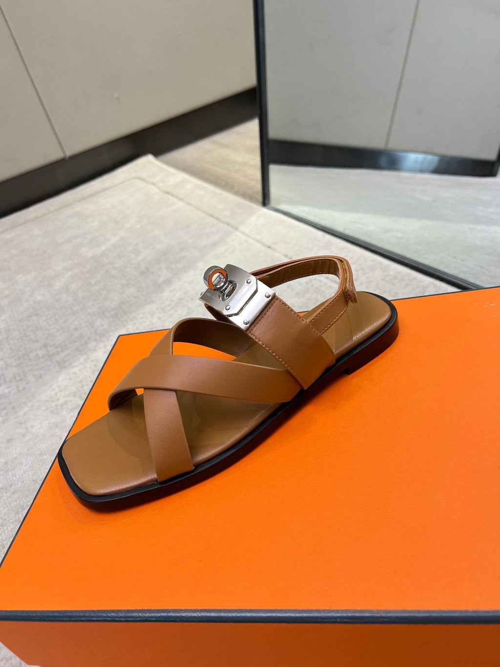 HERMES Ines sandal brown calfskin