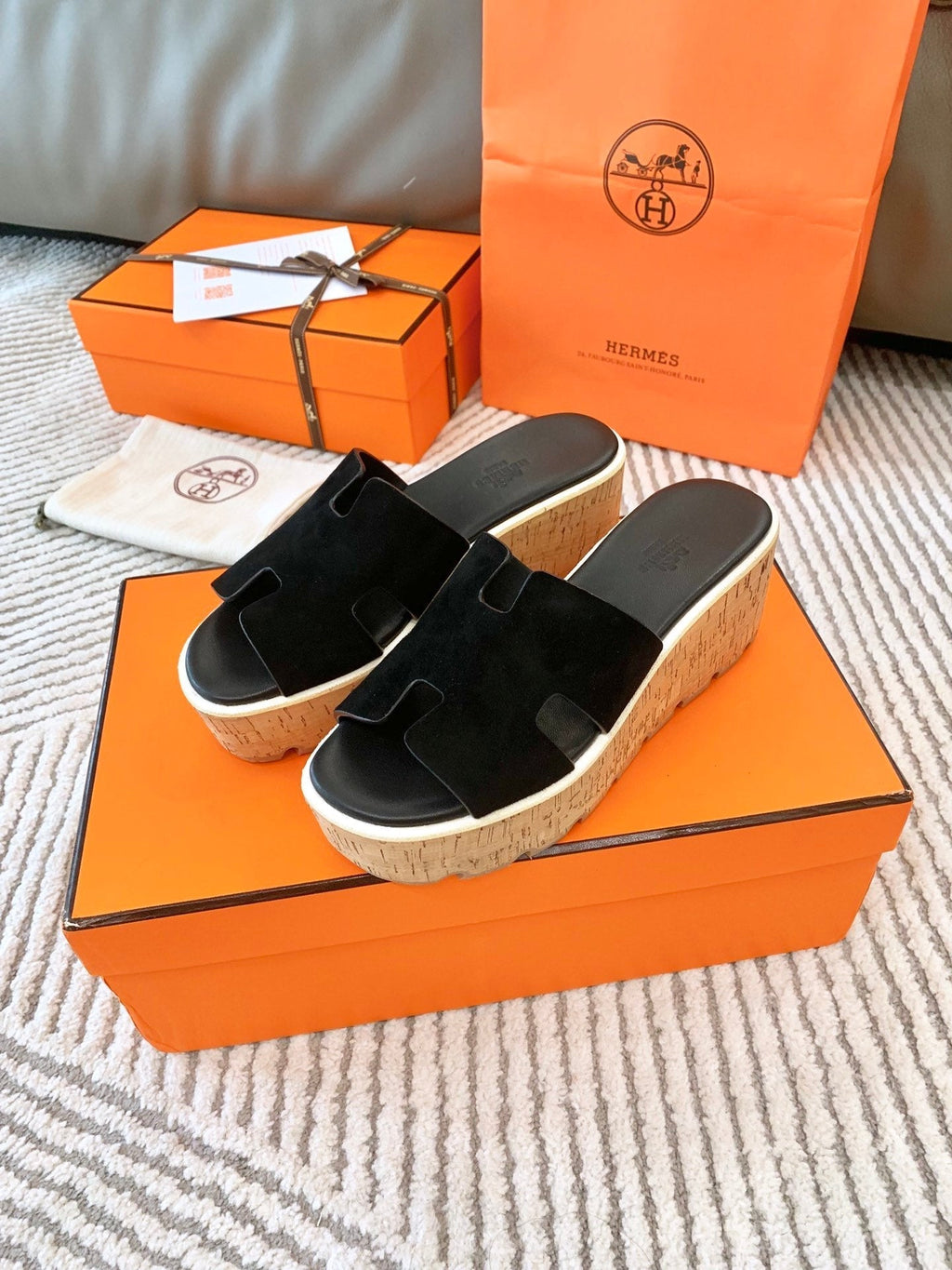 HERMES EZE 65 SANDAL BLACK SUEDE