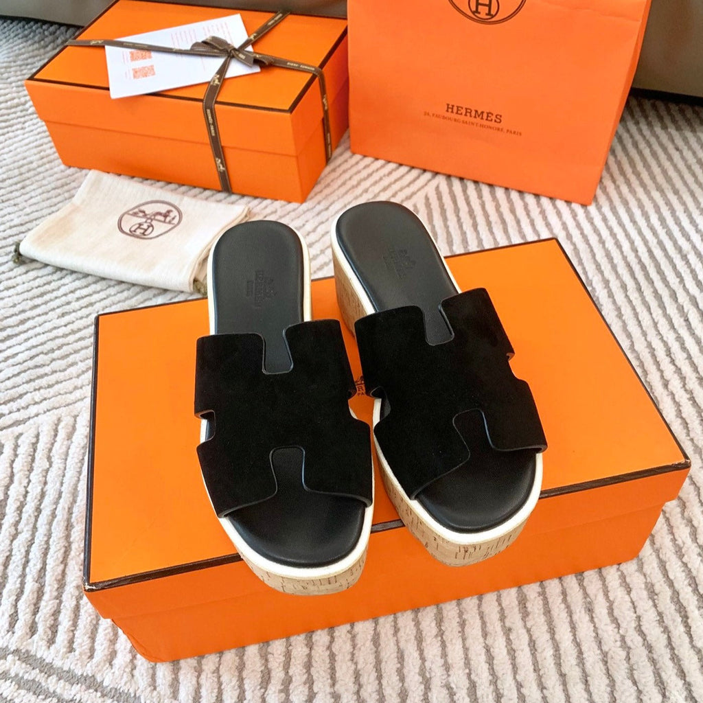 HERMES EZE 65 SANDAL BLACK SUEDE