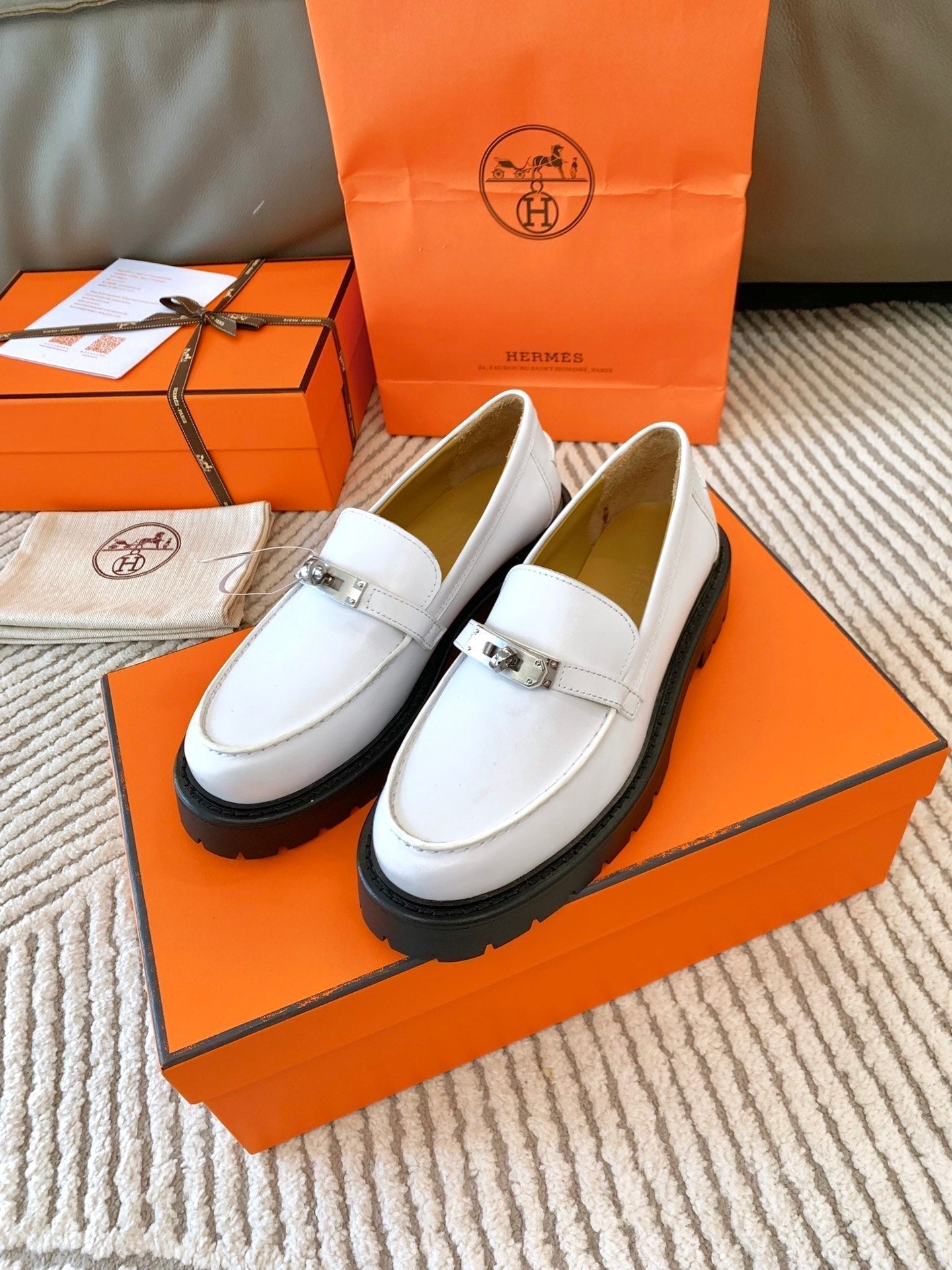 HERMES ICONE LOAFER IN WHITE CALFSKIN