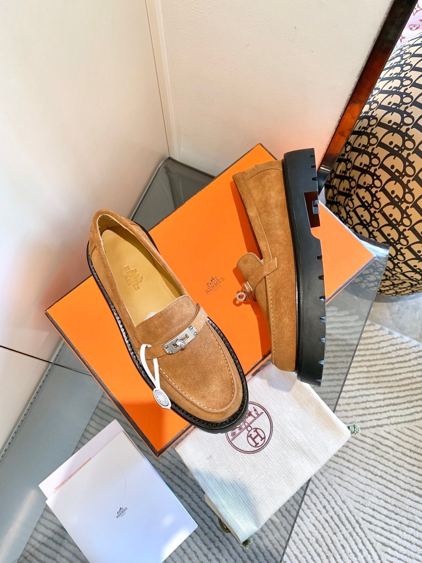 HERMES ICONE LOAFER IN BRONZE BROWN SUEDE