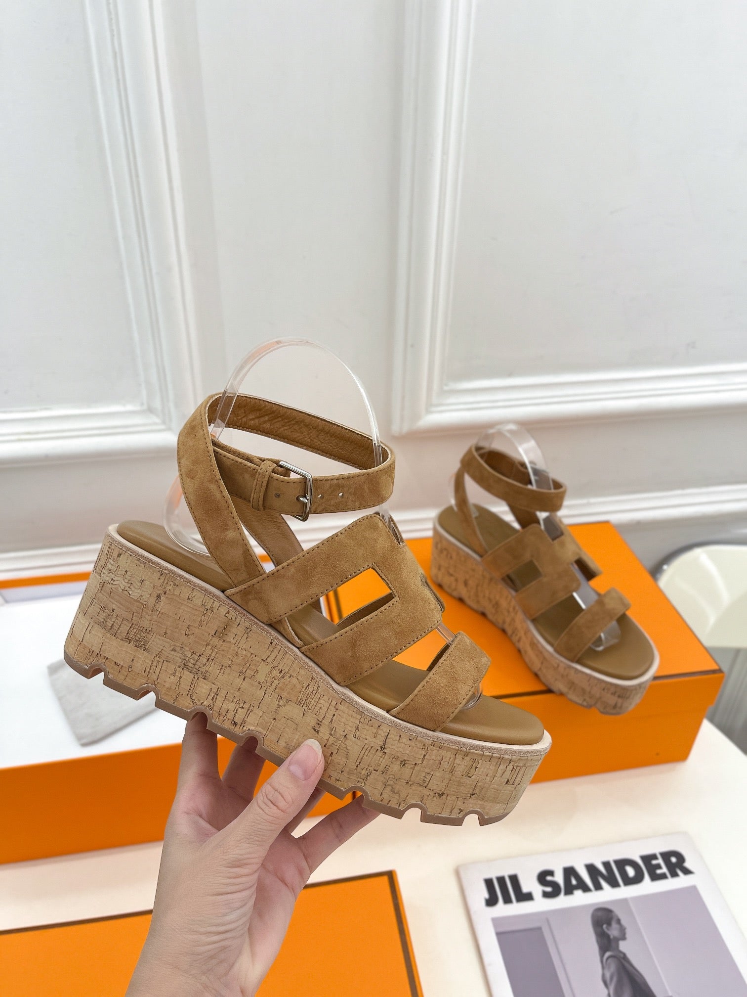 HERMES Havane 30 Sandal Brown Suede