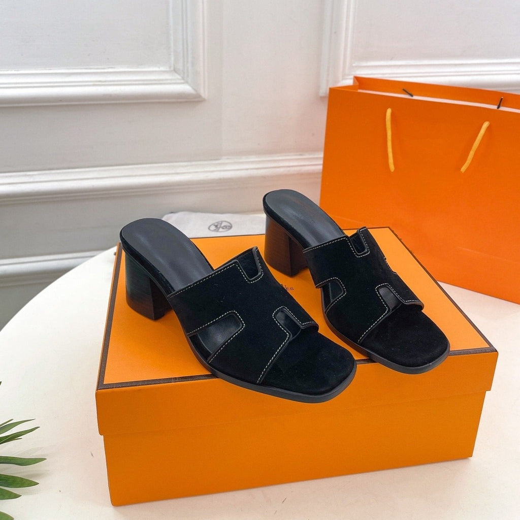 HERMES HELIA 60 SANDAL BLACK SUEDE