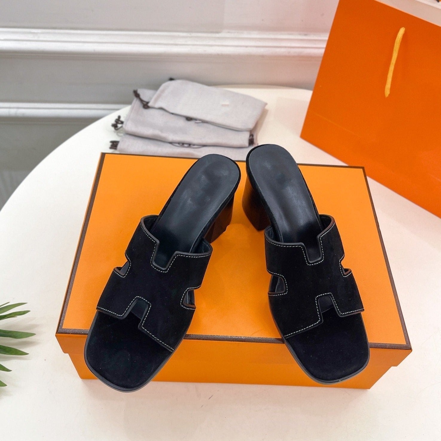 HERMES HELIA 60 SANDAL BLACK SUEDE