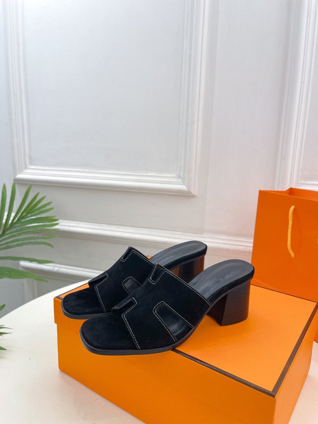 HERMES HELIA 60 SANDAL BLACK SUEDE