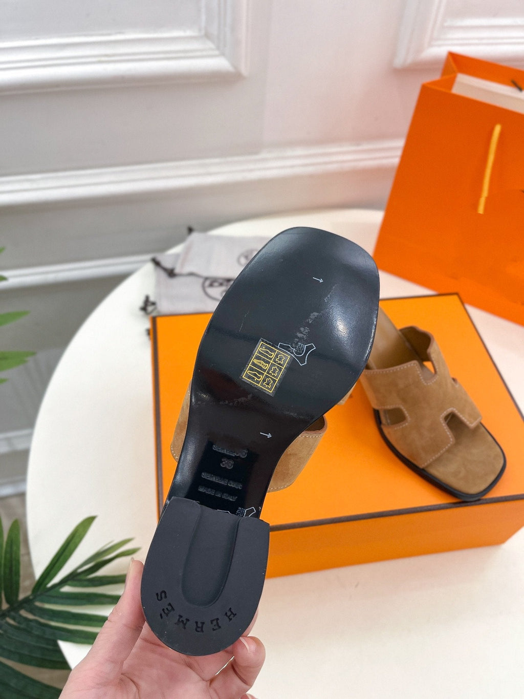 HERMES HELIA 60 SANDAL BROWN SUEDE