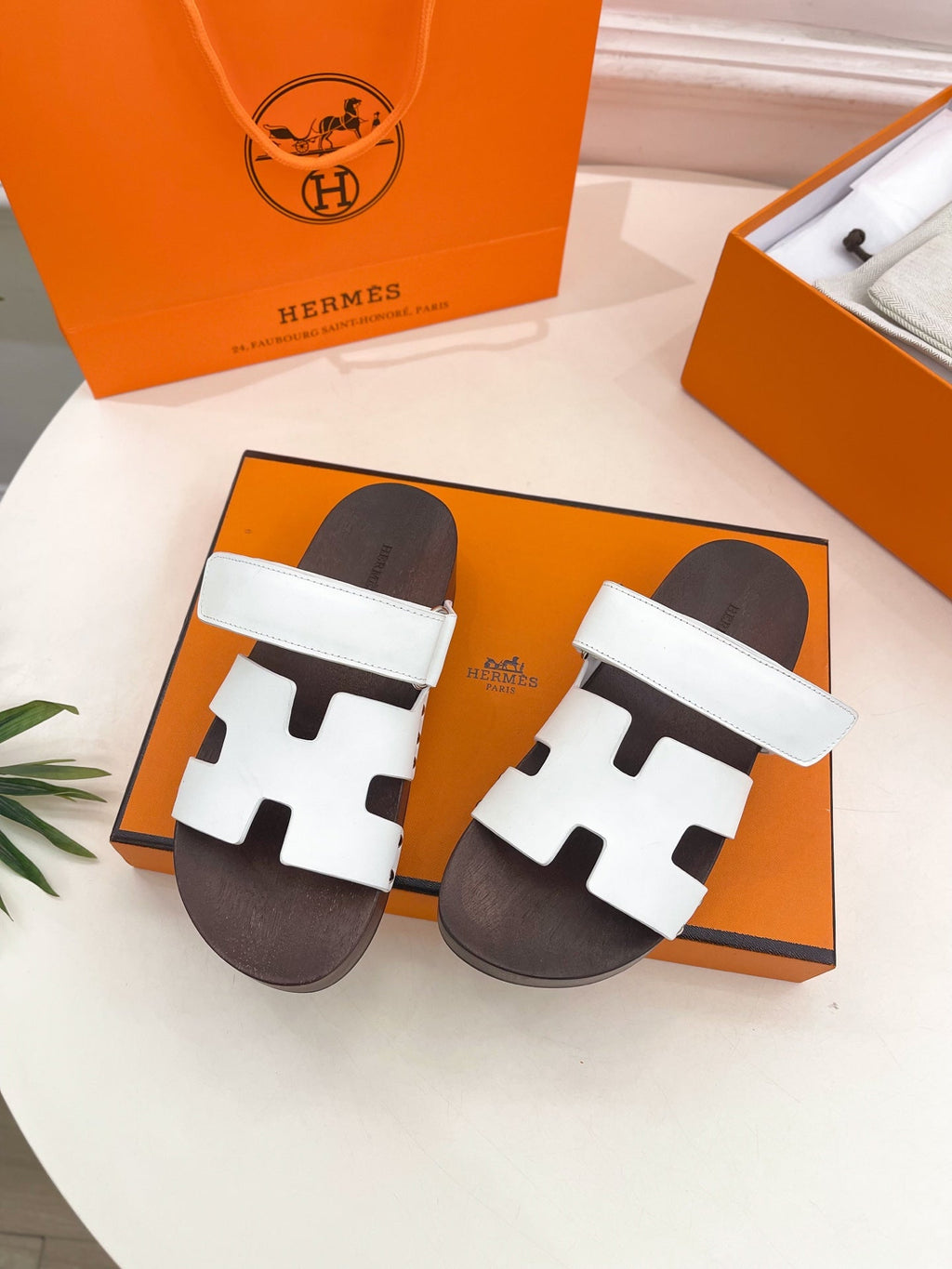 HERMES KOS CLOG IN WHITE CALFSKIN