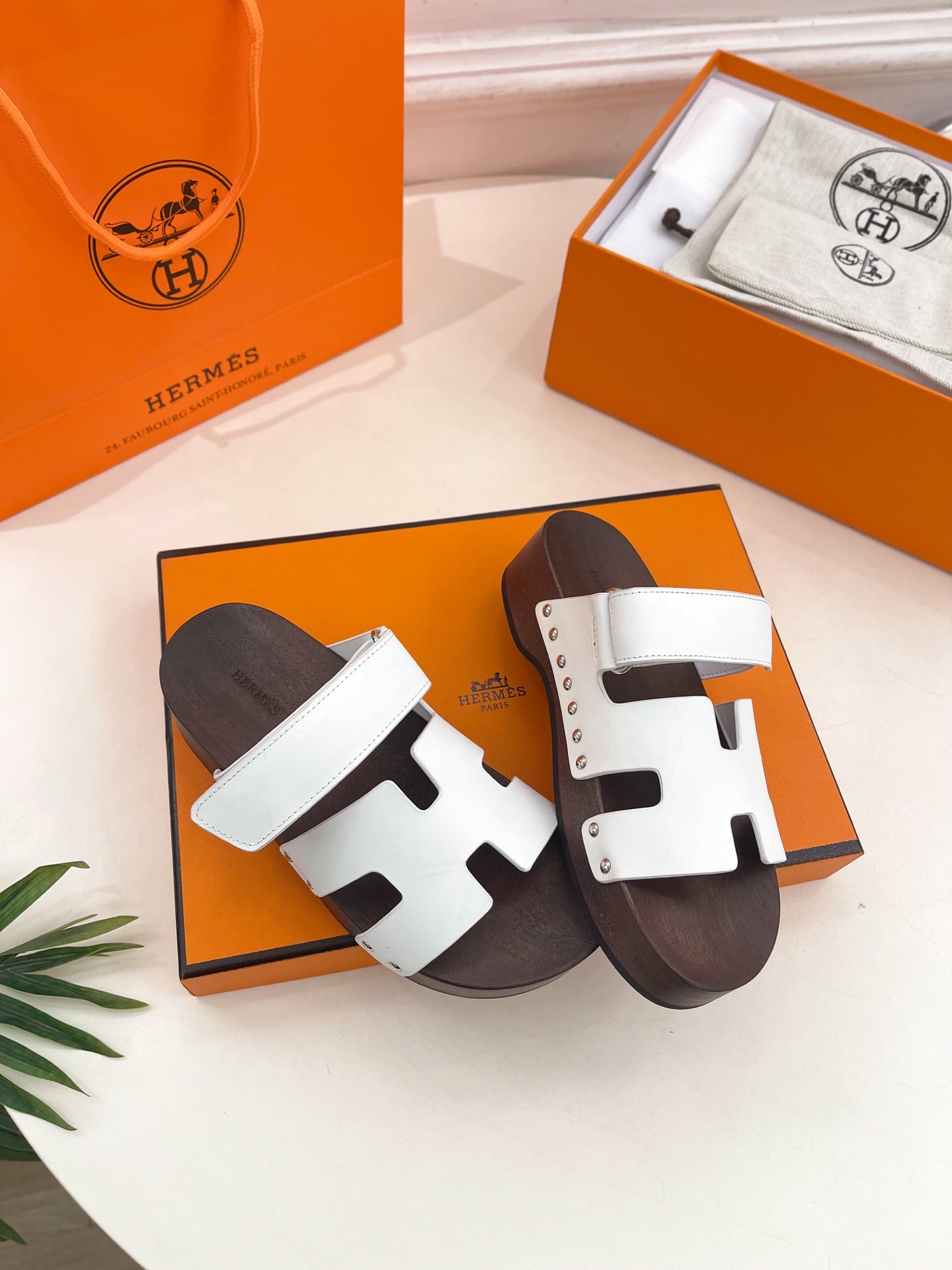 HERMES KOS CLOG IN WHITE CALFSKIN