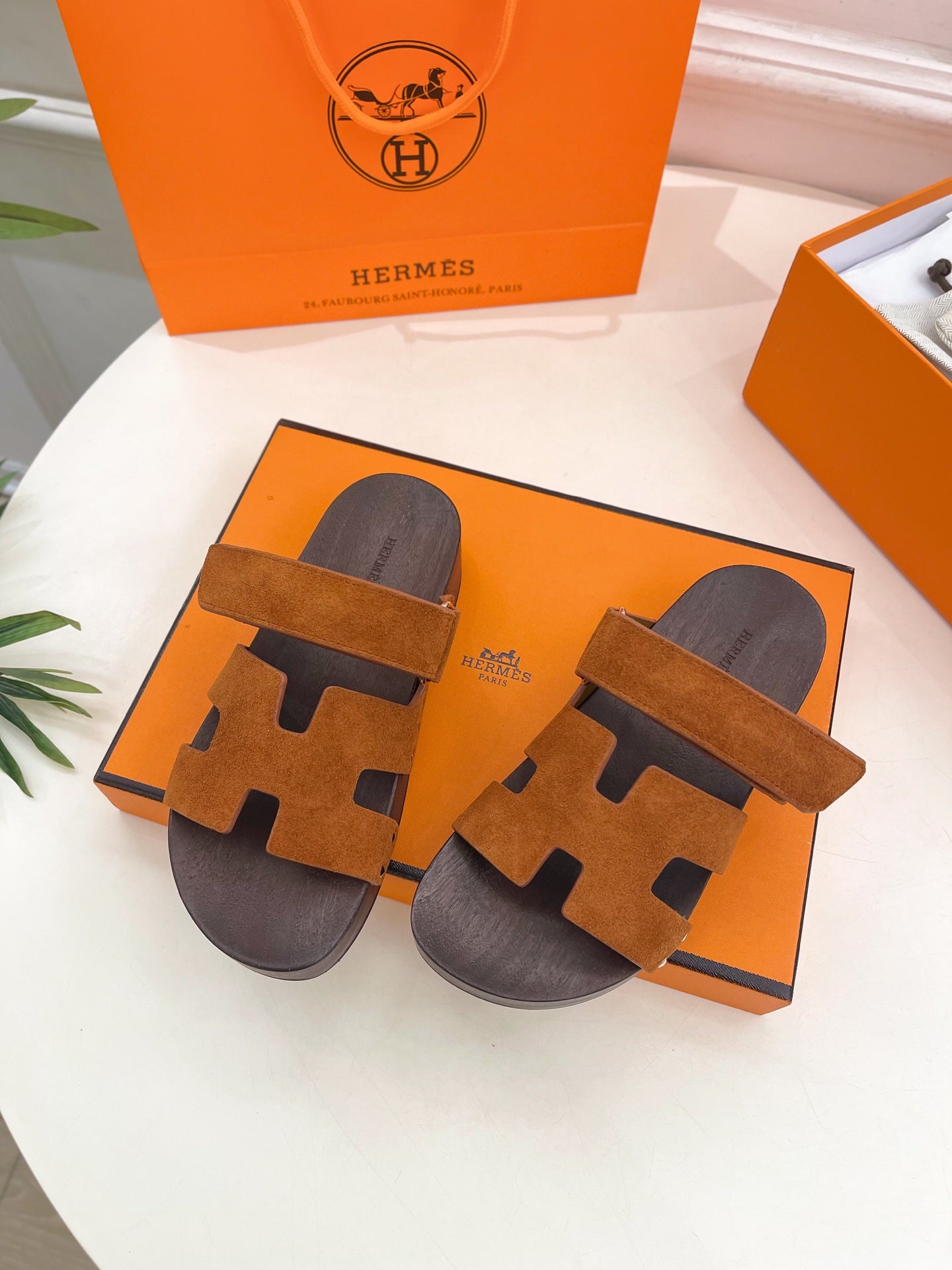 HERMES KOS CLOG IN BRONZE BROWN SUEDE