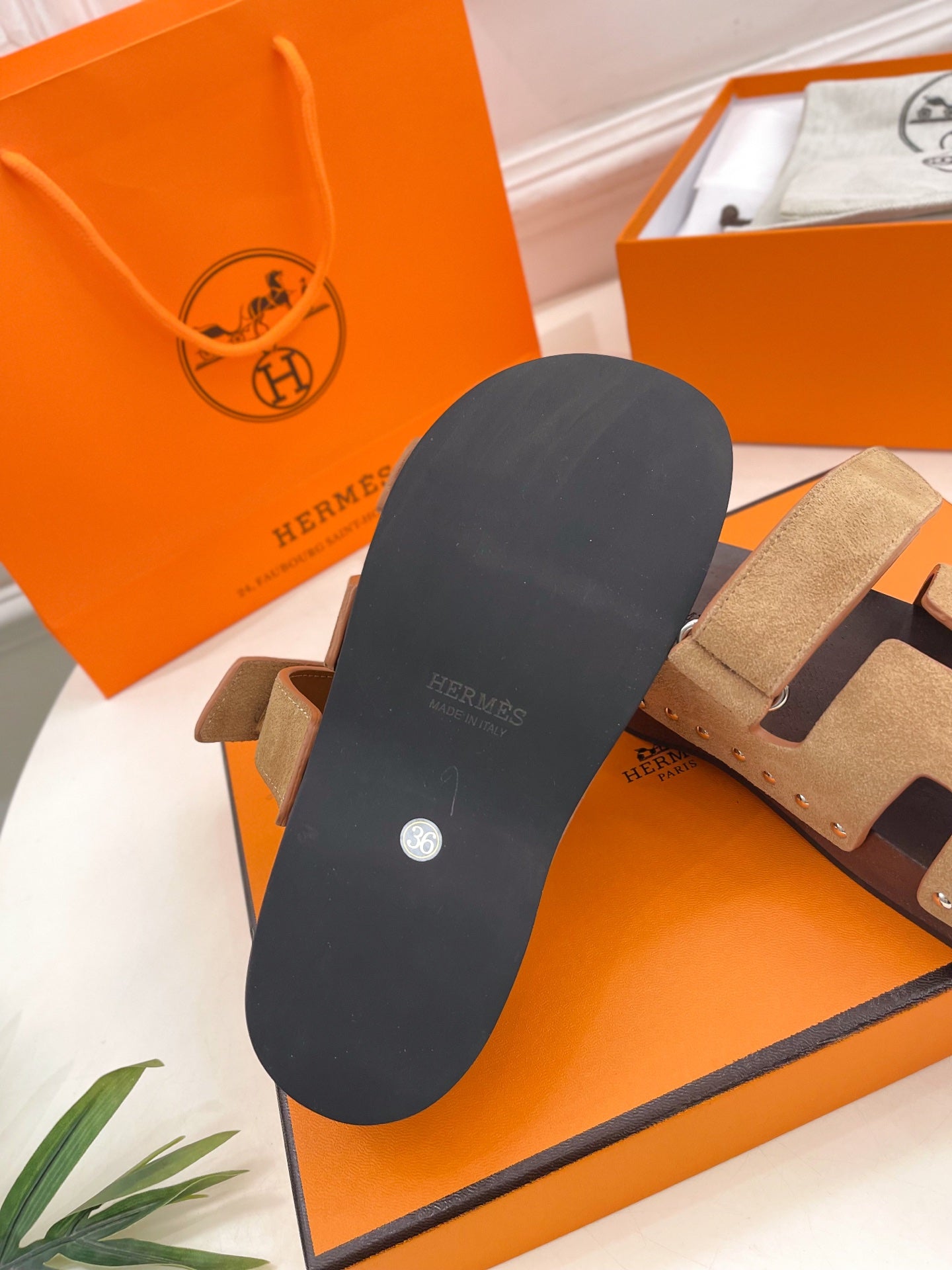 HERMES KOS CLOG IN PEANUT BROWN SUEDE