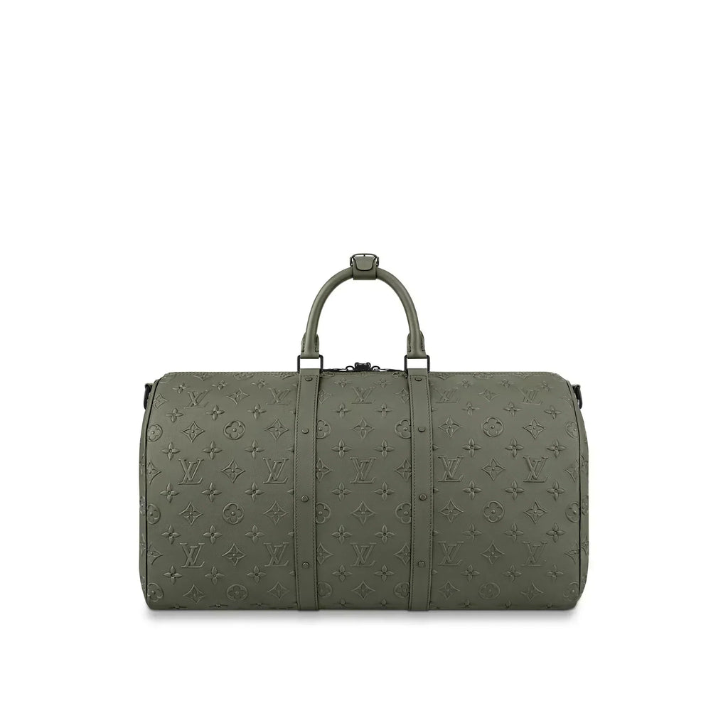 LOUIS VUITTON KEEPALL 50 BANDOULIERE KHAKI EMPREINTE LEATHER