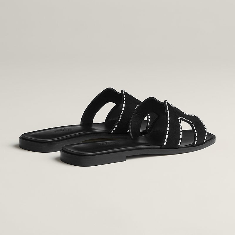 HERMES 0RAN SANDAL NOIR WHITE