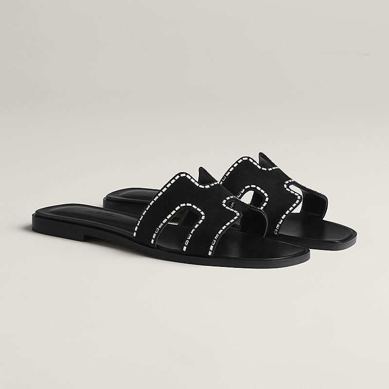 HERMES 0RAN SANDAL NOIR WHITE