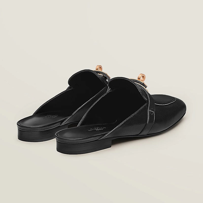 HERMES 0z Mule Noir Rose Gold