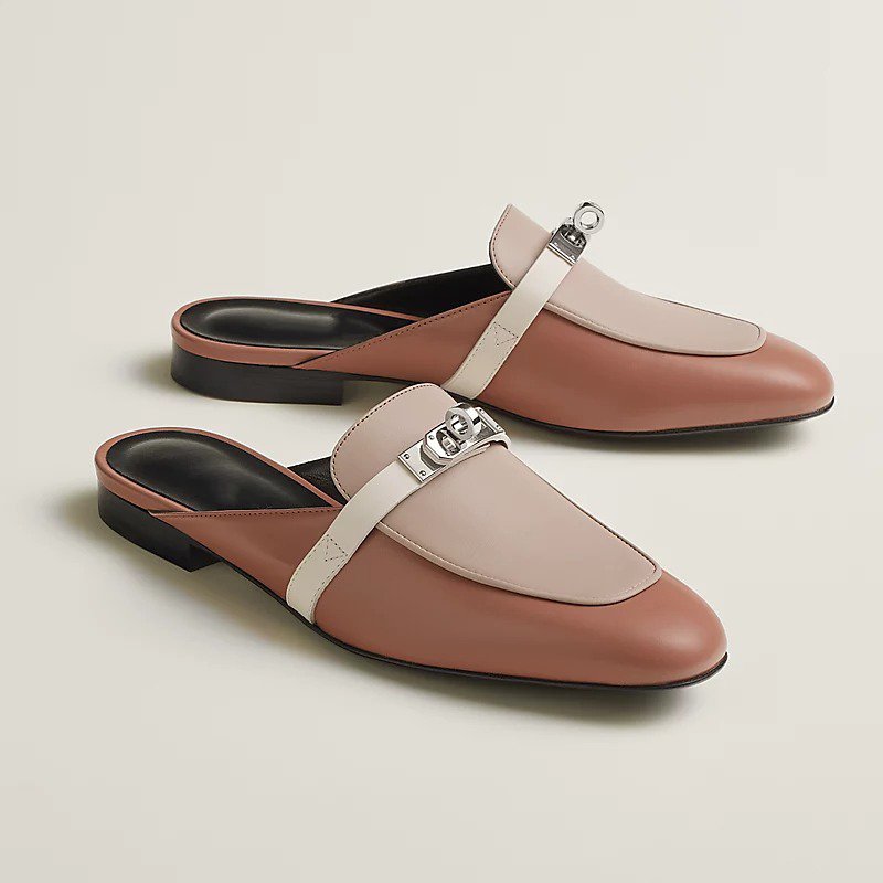 HERMES 0z Mule Multicolore Rose Perle