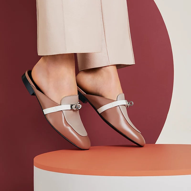 HERMES 0z Mule Multicolore Rose Perle