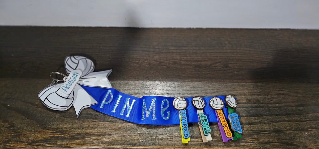 Pin Me Volleyball  Clothespin Clip Holder bag tag