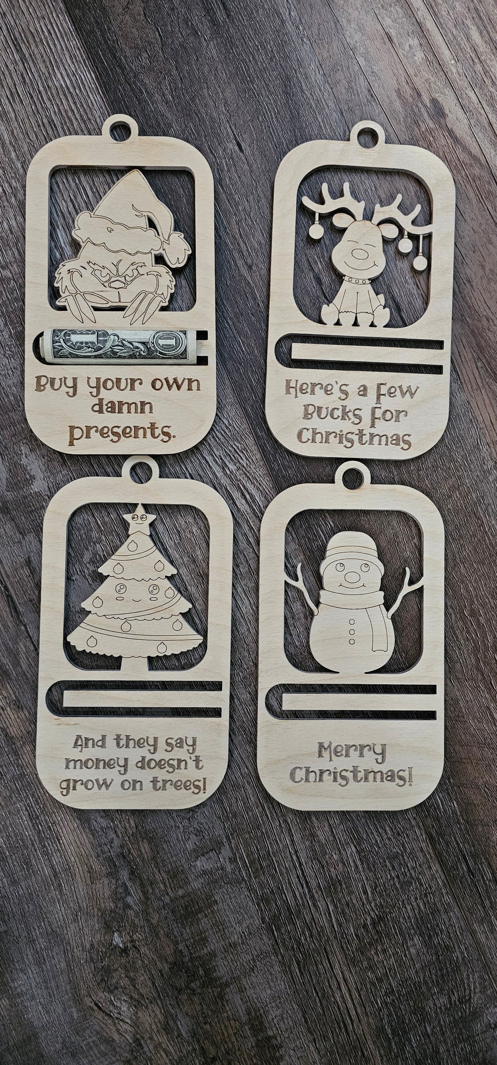 Christmas Cash Ornament- Christmas Tree, Snowman, Reindeer, Grinchmas Money Holder Ornament,Holiday Money Holder, Christmas Money Gift