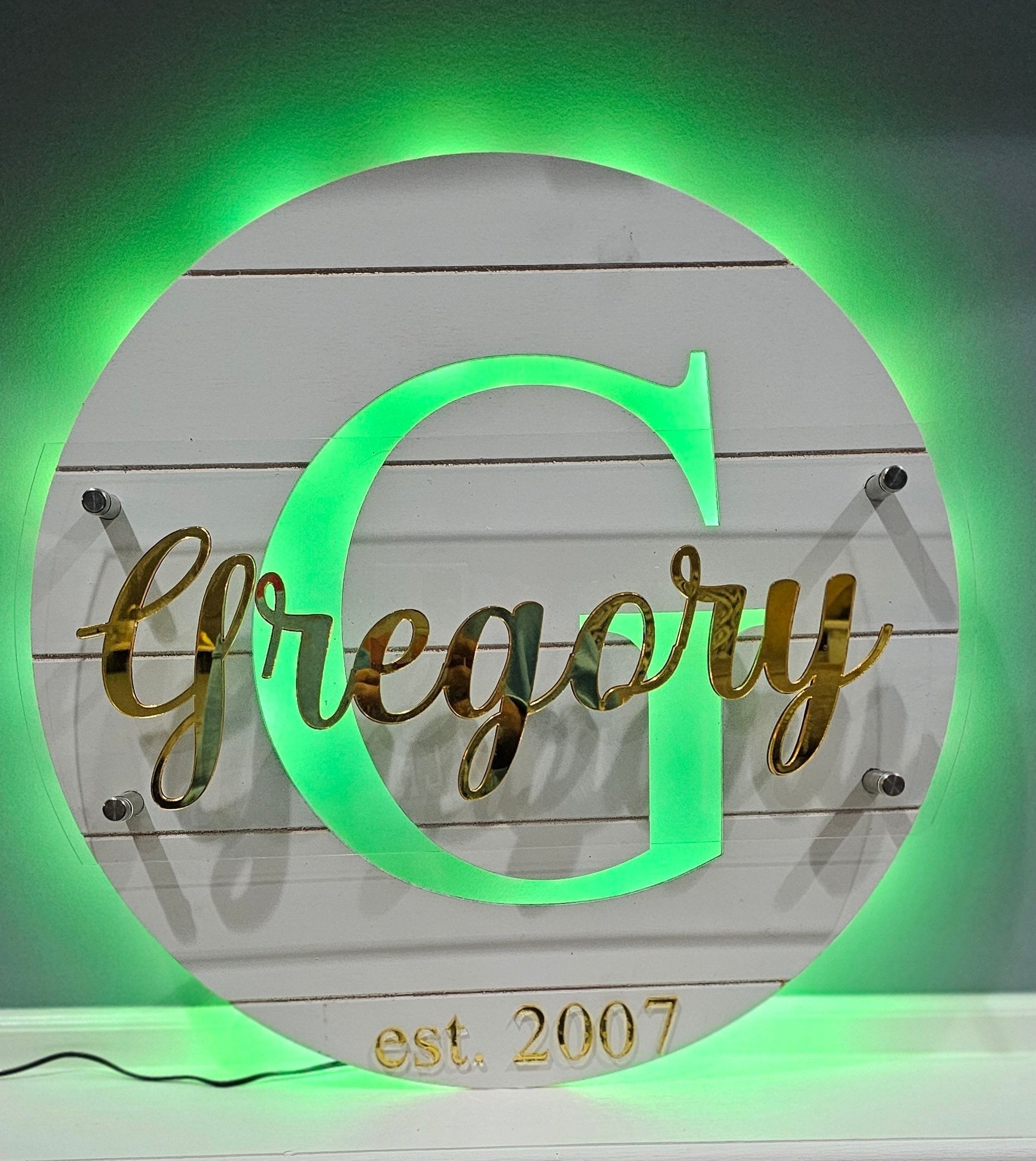 Personalized Wood Family LED  Round Wall Art Sign, Home Decor, Sign, Gift, Illuminated Text,  Personalized Sign,  Handmade, Wall Decor, Custom Made, Logo,