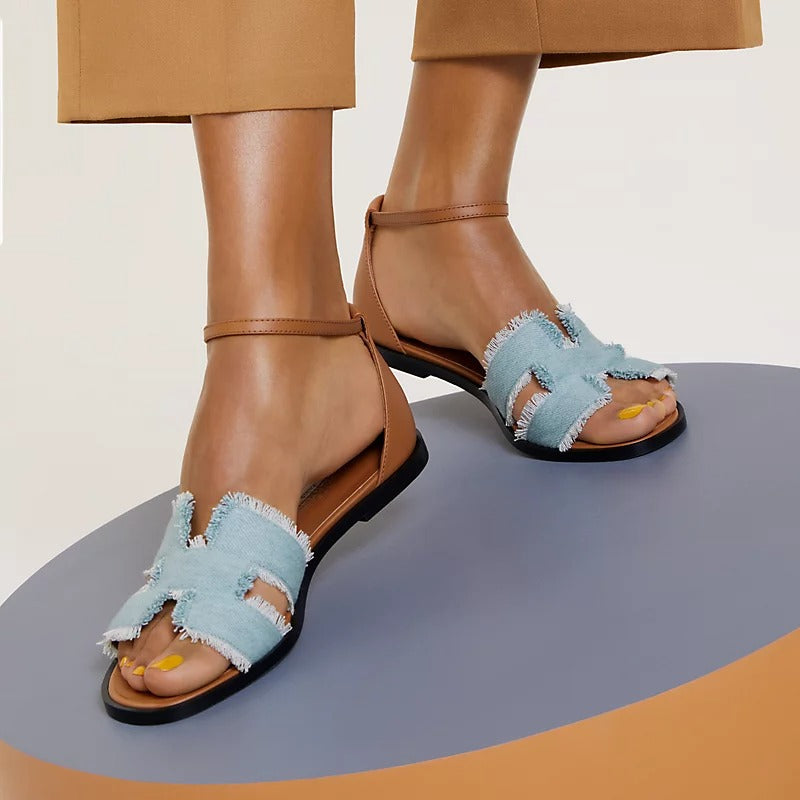 HERMES SANTORINI SANDAL BLEU CLAIR