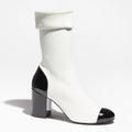 CHANEL SHORT BOOTS WHITE BLACK KNIT PATENT CALFSKIN