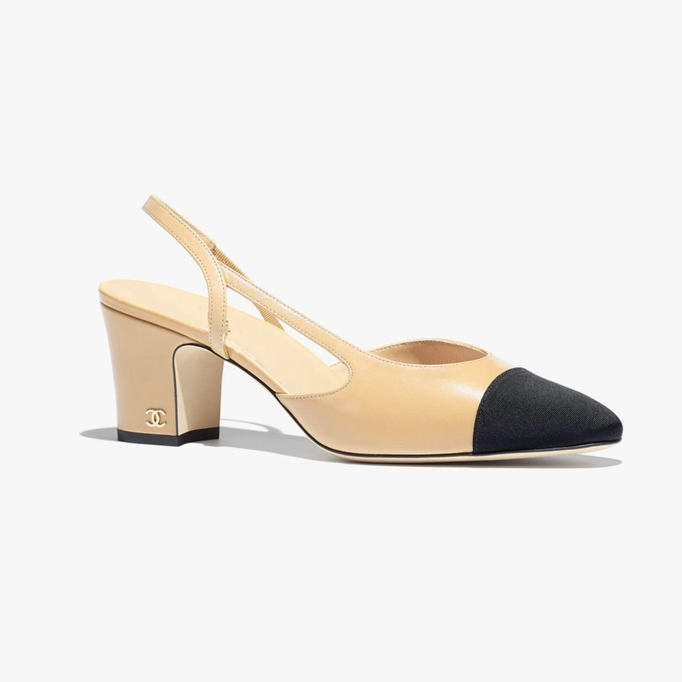 CHANEL SLINGBACKS BEIGE BLACK GOATSKIN